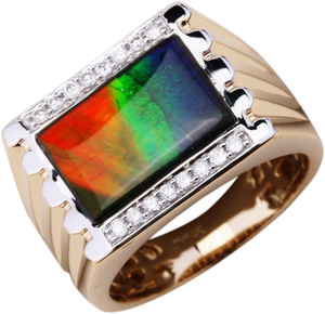 MENS AMMOLITE RING WITH DIAMONDS