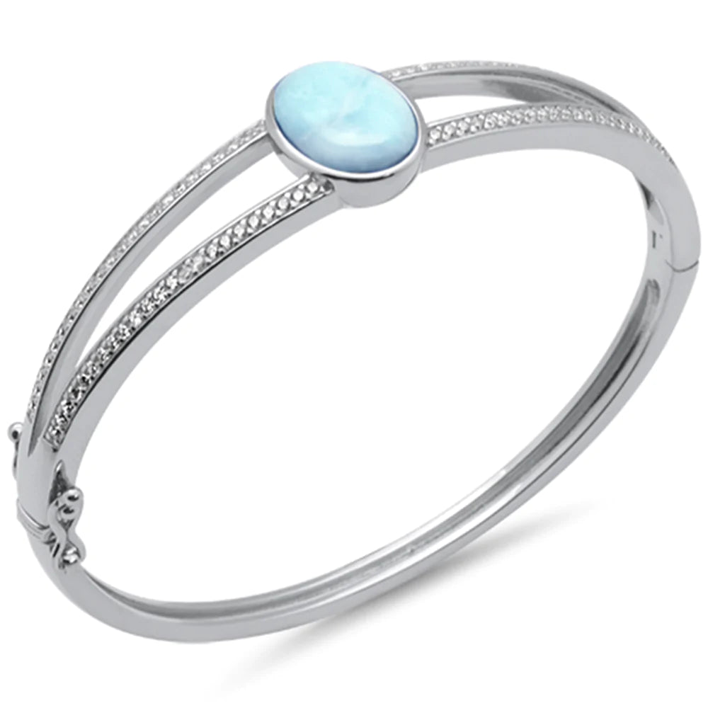 Oval Natural Larimar Bangle Bracelet