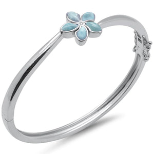 Natural Larimar Flower Bangle Bracelet