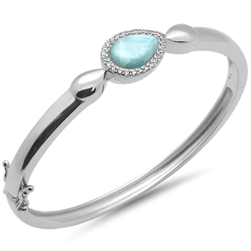 Pear Shaped Natural Larimar Bangle Bracelet
