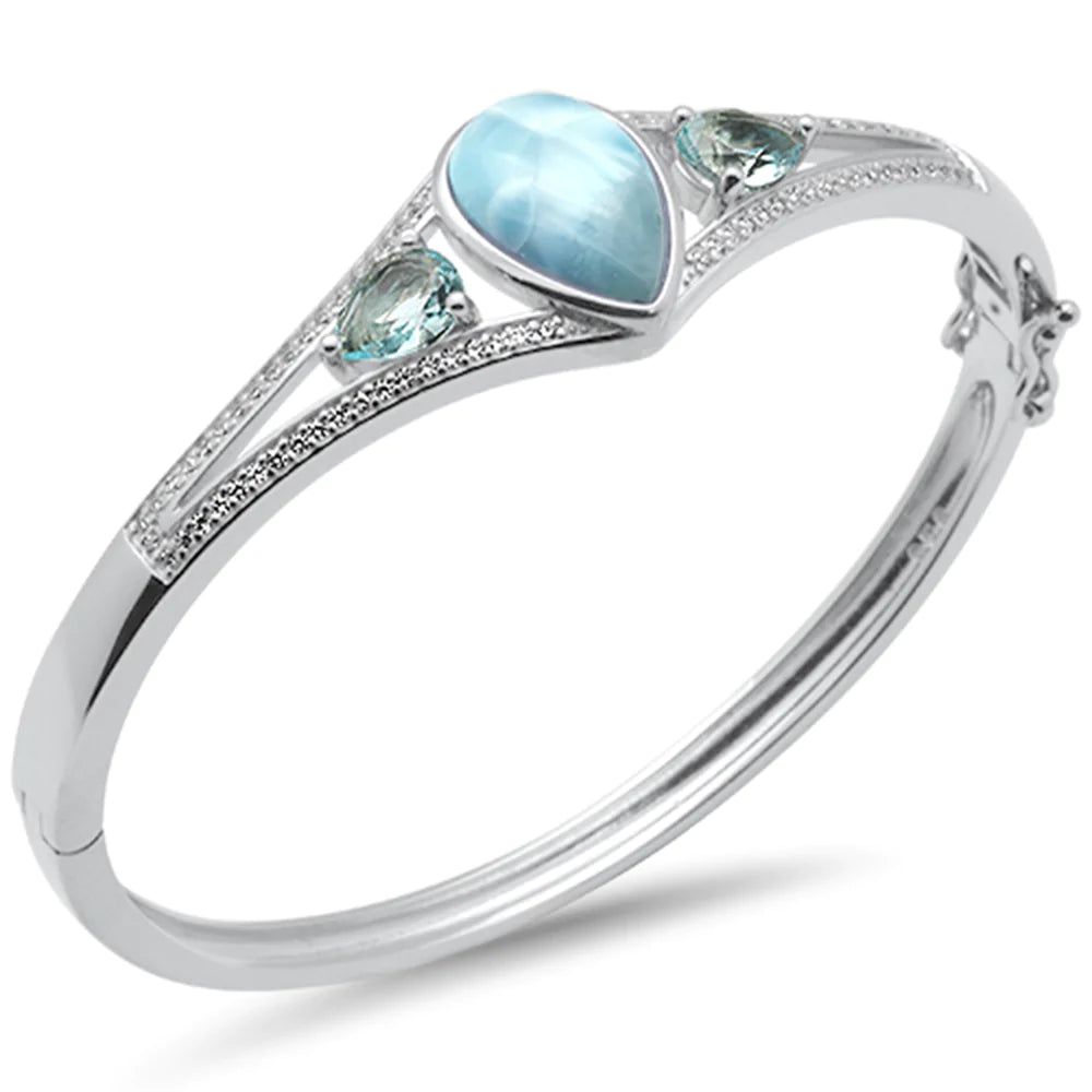 Pear Shaped Natural Larimar Bangle Bracelet