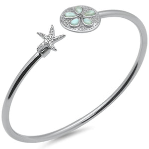 Starfish & Sand Dollar Plumeria Natural Larimar Cuff Bracelet
