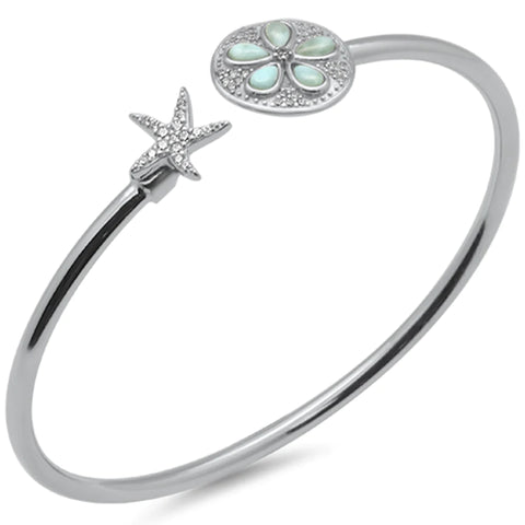 Starfish & Sand Dollar Plumeria Natural Larimar Cuff Bracelet
