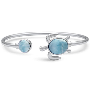 Round & Oval Shaped Natural Larimar Turtle Bangle Bracelet