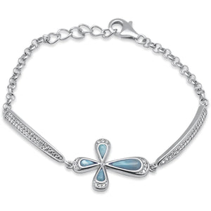 Natural Larimar Sideways Cross Bracelet