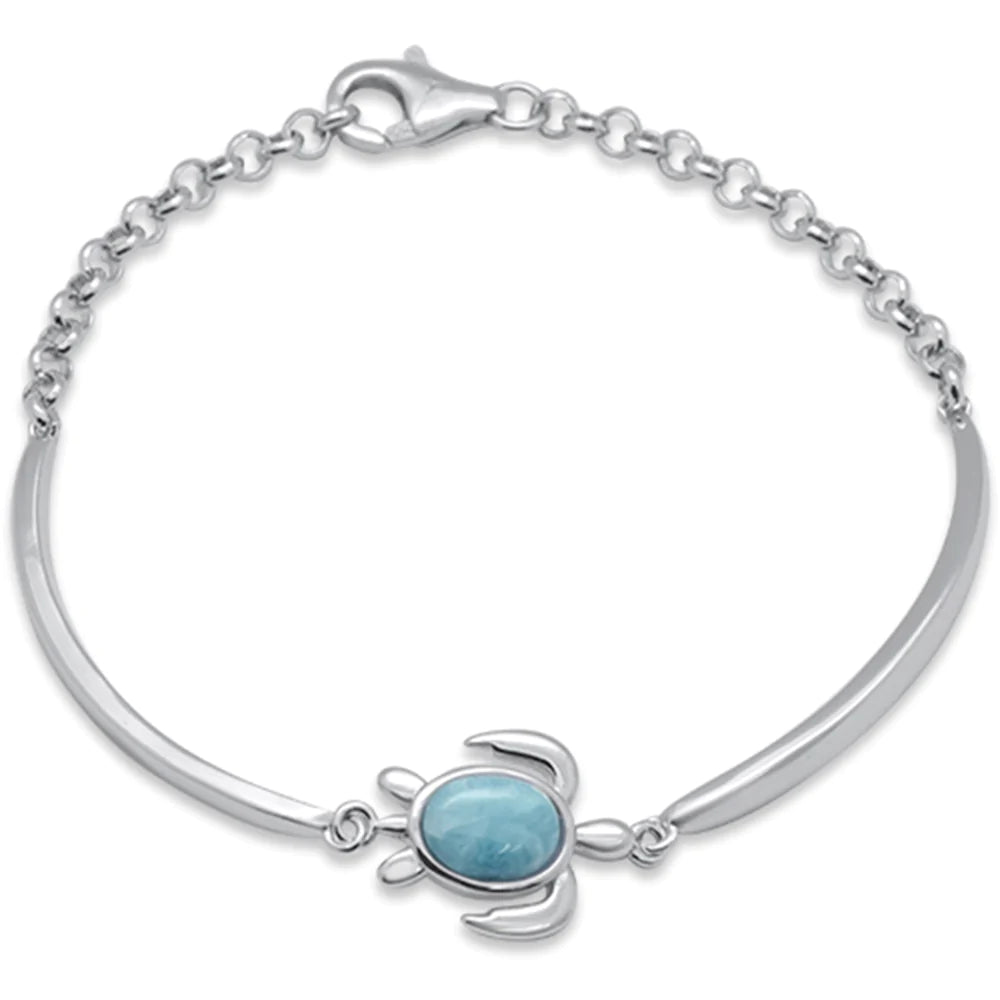 Oval Shaped Natural Larimar Turtle Bracelet
