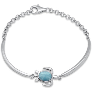 Oval Shaped Natural Larimar Turtle Bracelet