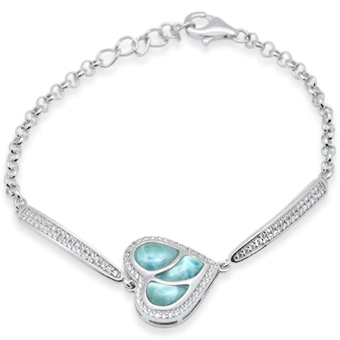 Heart Shaped Natural Larimar Bracelet