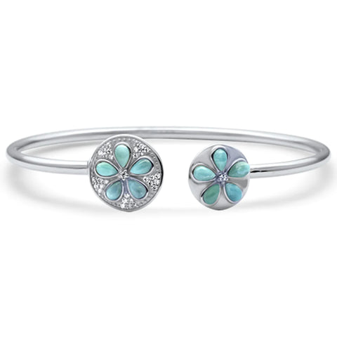 Plumeria Sand Coin Natural Larimar Cuff Bracelet