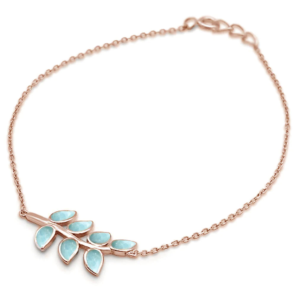 Rose Gold Plated Natural Larimar Leaf Design Bracelet