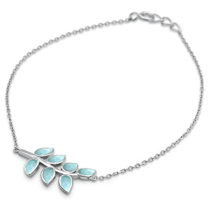 Natural Larimar Leaf Design Bracelet