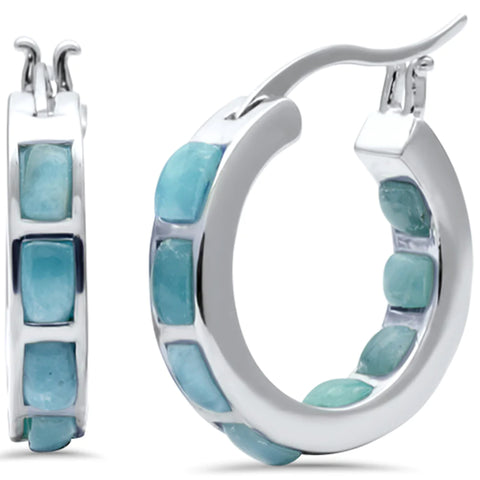 Natural Larimar Hoop Earrings
