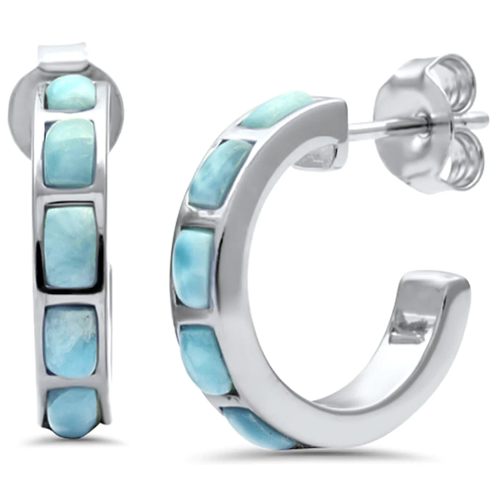 Natural Larimar Hoop Earrings