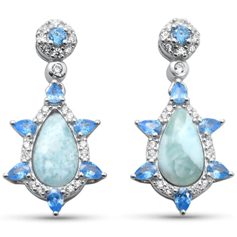 Pear Shaped Natural Larimar And Blue Topaz Earrings