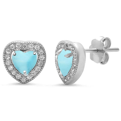 Natural Larimar & Pave Heart Earrings