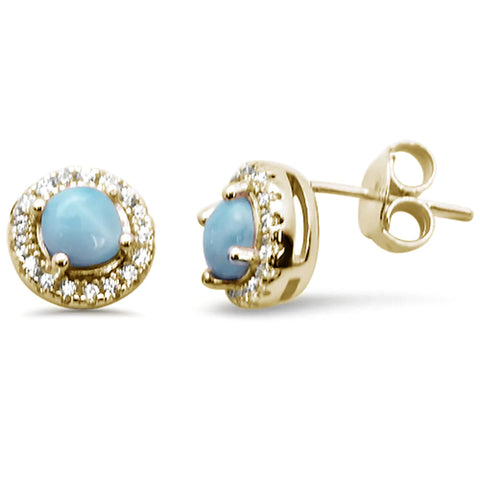 Yellow Gold Plated Halo Round Natural Larimar Earrings