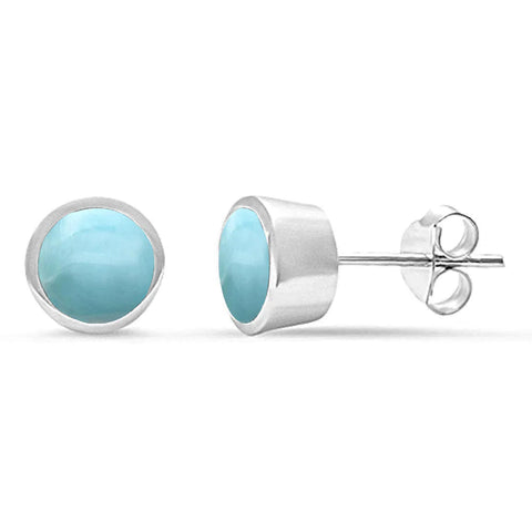 Natural Larimar Bezel Stud Earrings