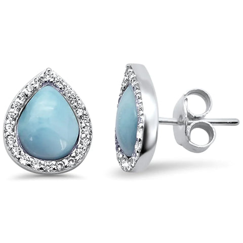 Pear Halo Tear Drop Natural Larimar Earrings