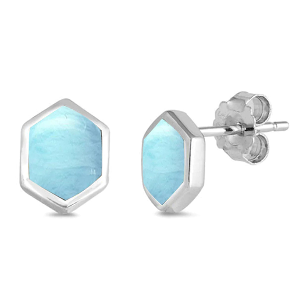 Natural Larimar Hexagon Earrings