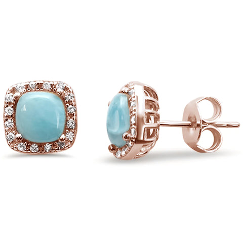 Rose Gold Plated Natural Larimar Cushion Shape Earrings