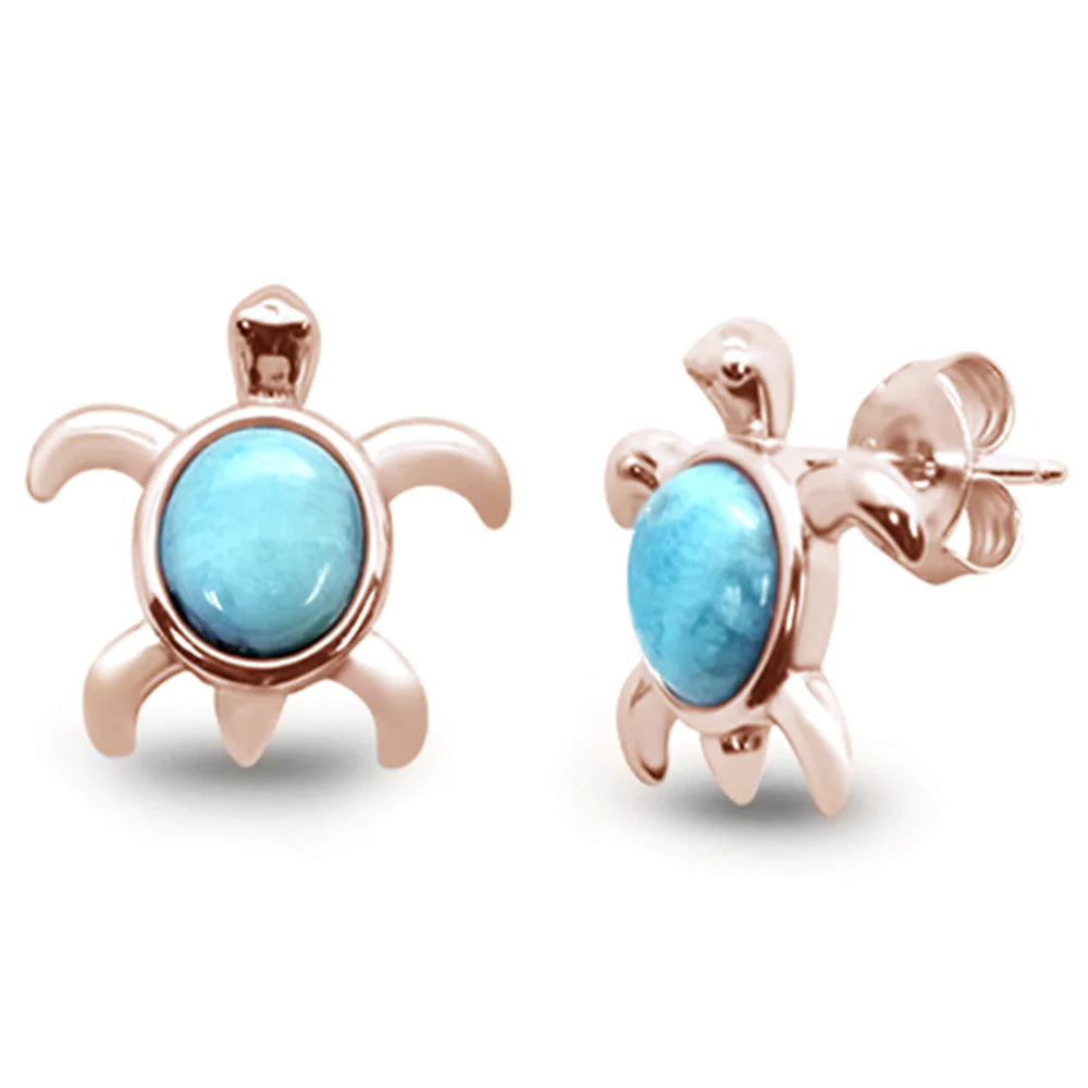 Rose Gold Plated Natural Larimar Turtle Earrings