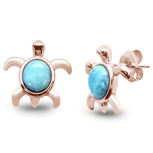 Rose Gold Plated Natural Larimar Turtle Earrings