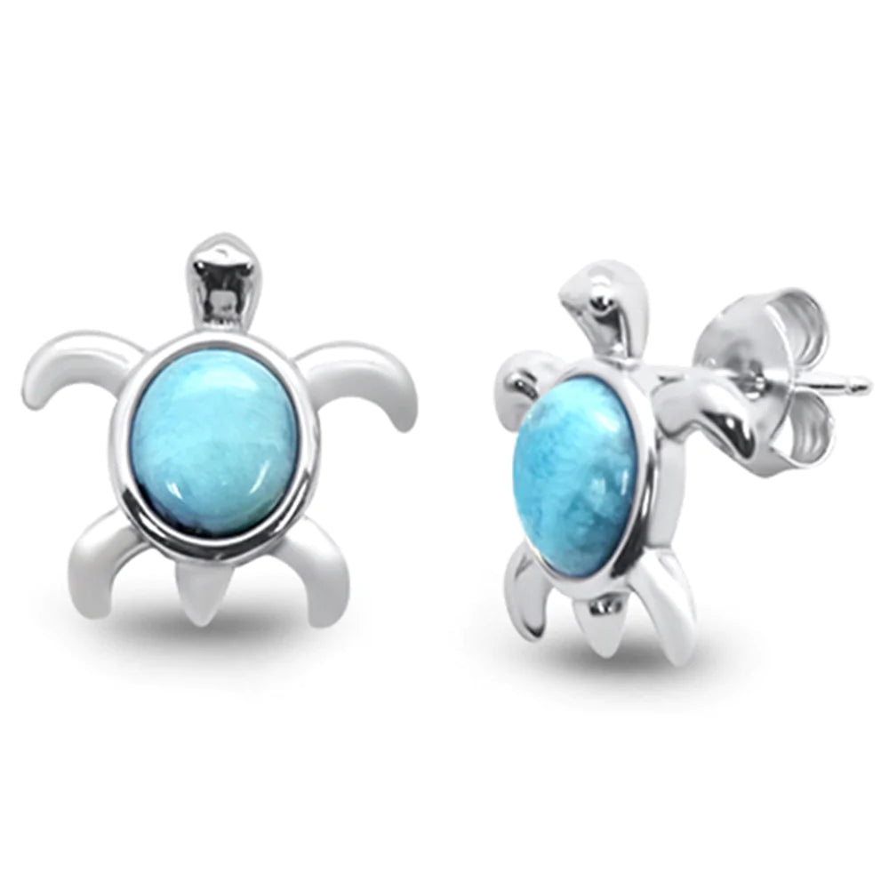 Natural Larimar Turtle Earrings