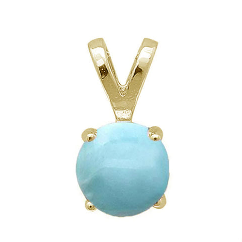 Yellow Gold Plated Round Natural Larimar Pendant