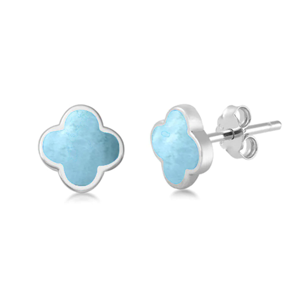 Larimar Clover Flower Earrings