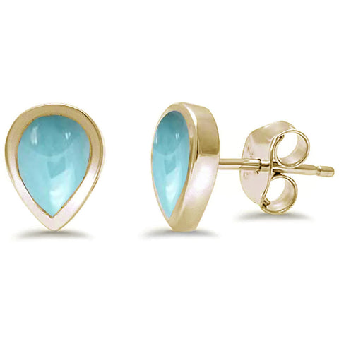 Yellow Gold Plated Pear Shape Natural Larimar Earrings