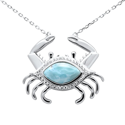 Natural Larimar Crab Design Silver Pendant