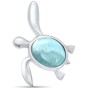 Natural Oval Larimar Turtle Pendant