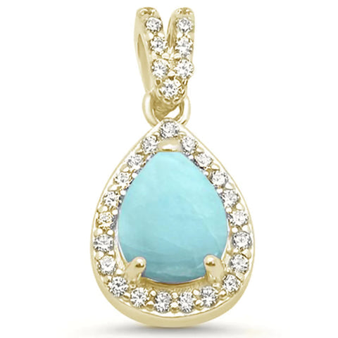 Yellow Gold Plated Pear Natural Larimar Pendant