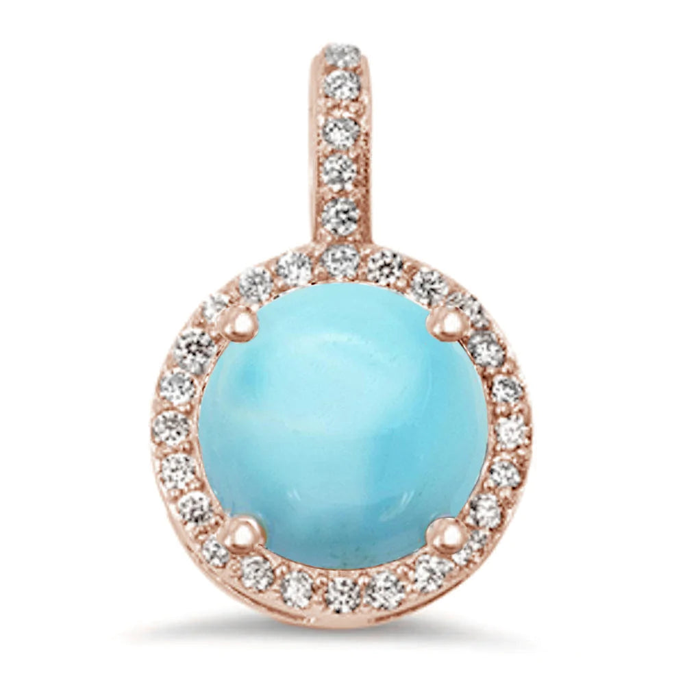 Rose Gold Plated Natural Larimar Halo Style Pendant