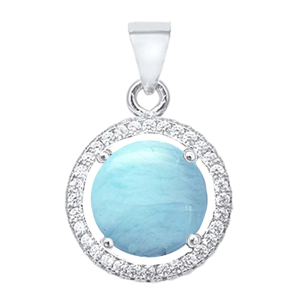 Round Natural Larimar Halo Pendant