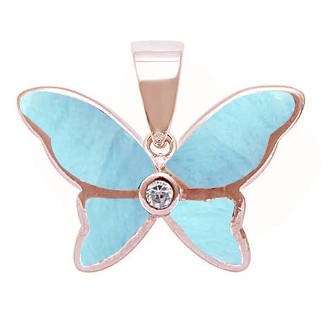Rose Gold Plated Natural Larimar Butterfly Pendant
