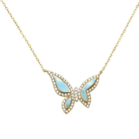 Yellow Plated Natural Larimar Butterfly Pendant