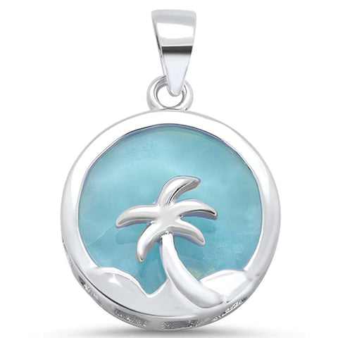Natural Round Larimar With Palm Tree Pendant