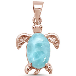 Rose Gold Plated Natural Larimar Turtle Pendant