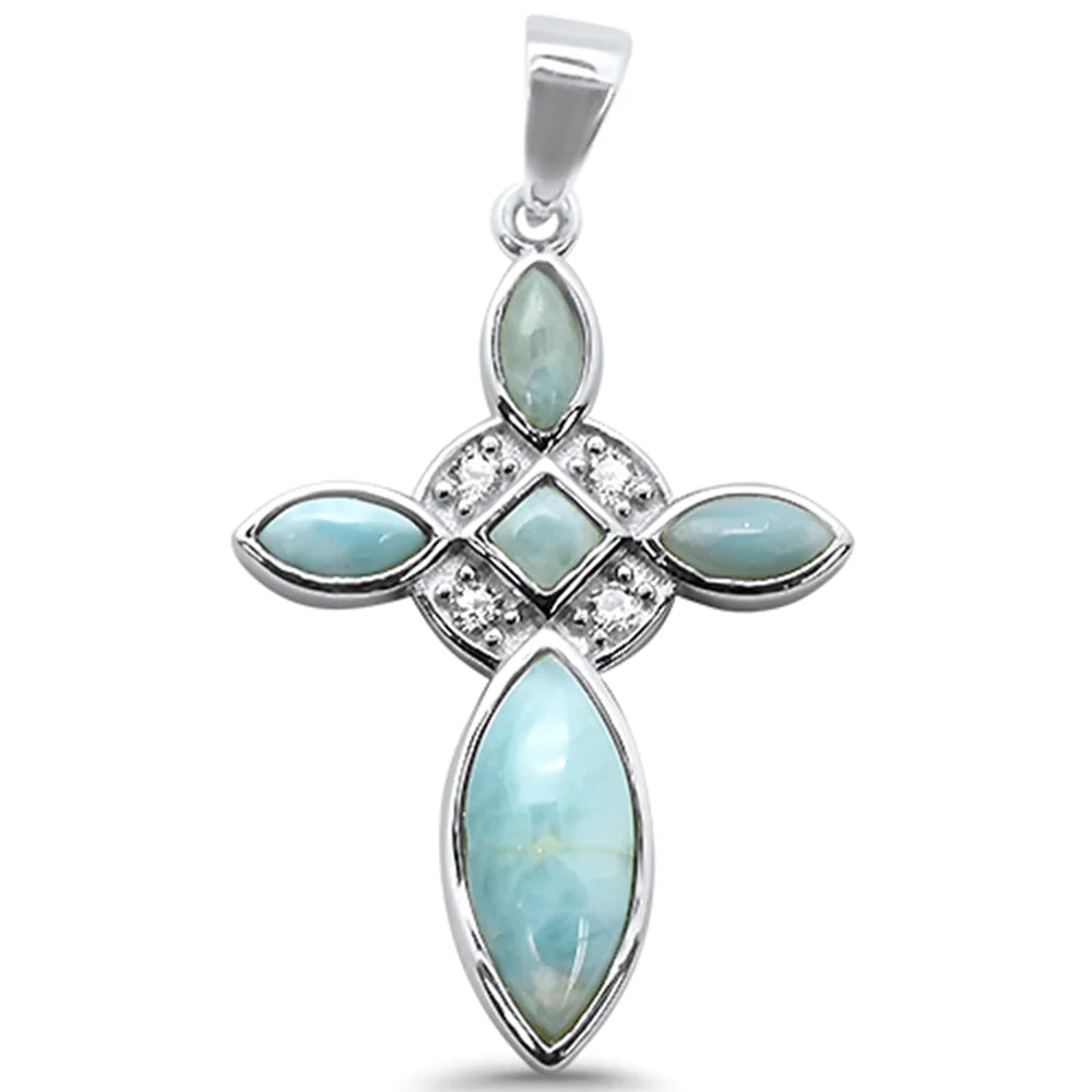 Natural Larimar Cross Pendant