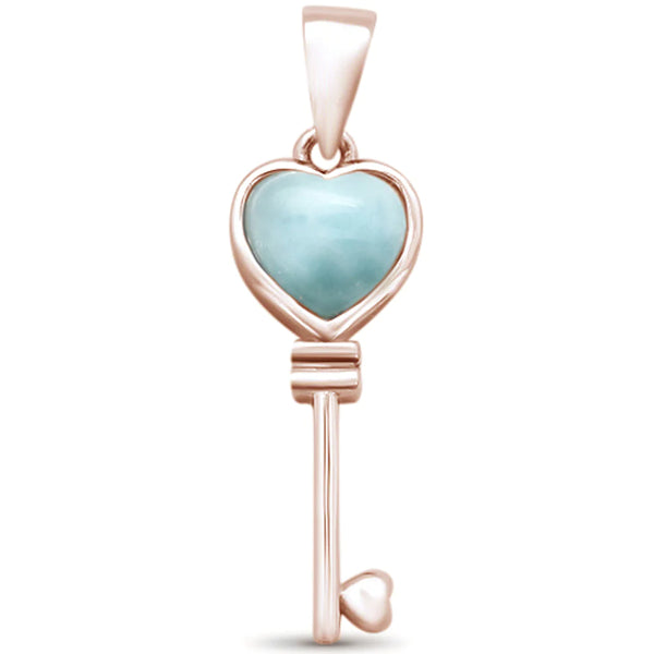 Natural Larimar Heart Key Pendant