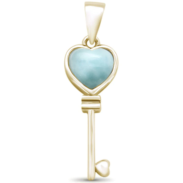 Natural Larimar Heart Key Pendant