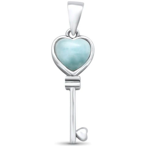 Natural Larimar Heart Key Pendant