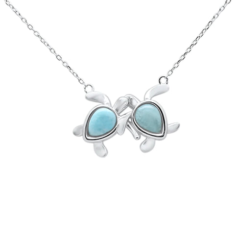 Natural Larimar Two Turtles Love Friendship Necklace