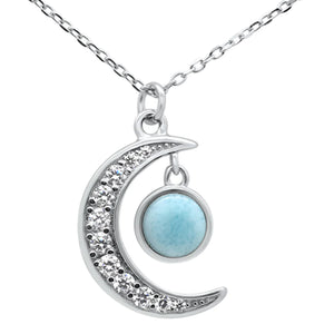 Natural Larimar Half Moon Circle Celestial Pendant