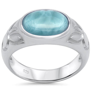 Oval Natural Larimar Engraved Ring