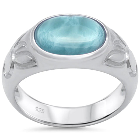 Oval Natural Larimar Engraved Ring