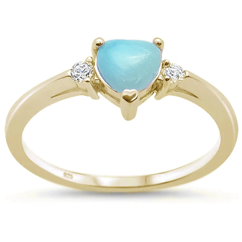 Yellow Gold Plated Natural Larimar Heart Ring