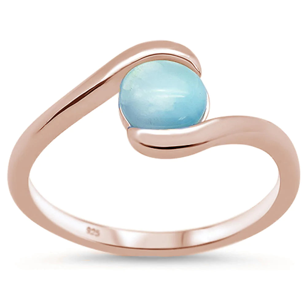 Rose Gold Plated Natural Round Larimar Ring